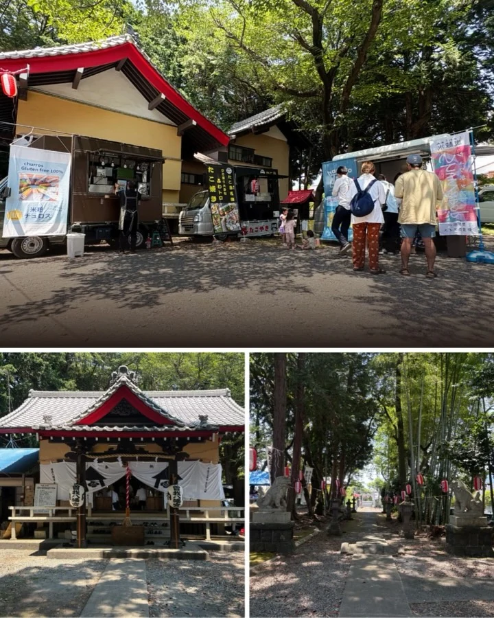 地域イベントで建物脇に出店するキッチンカーと来場者